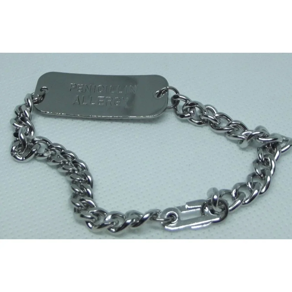 Penicillin Allergy Alert BRACELET Adjustable Stainless Steel New Box Info Card